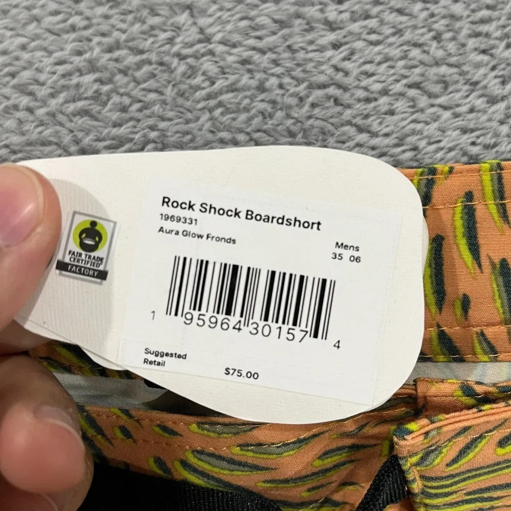 prAna Mens Rock Shock Boardshort 35 Tropical Aura Glow Fronds 6